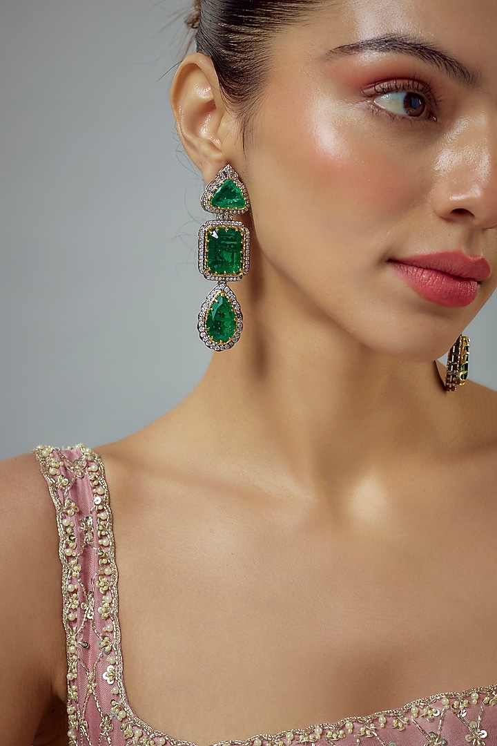 White Rhodium Finish Zircon Dangler Earrings by Vivinia By Vidhi Mehra at Pernia's Pop Up Shop
