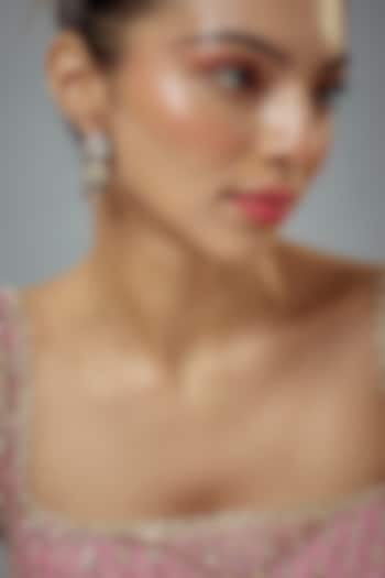 White Rhodium Finish Pearl & Zircon Stud Earrings by Vivinia By Vidhi Mehra at Pernia's Pop Up Shop