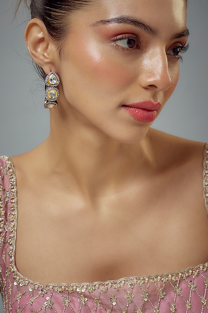 White Rhodium Finish Pearl & Zircon Stud Earrings by Vivinia By Vidhi Mehra at Pernia's Pop Up Shop