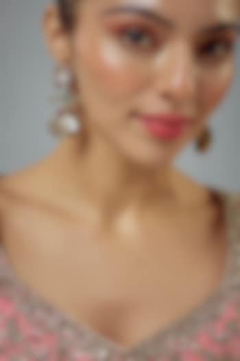 White Finish Zircon & Red Stone Dangler Earrings by Vivinia By Vidhi Mehra at Pernia's Pop Up Shop