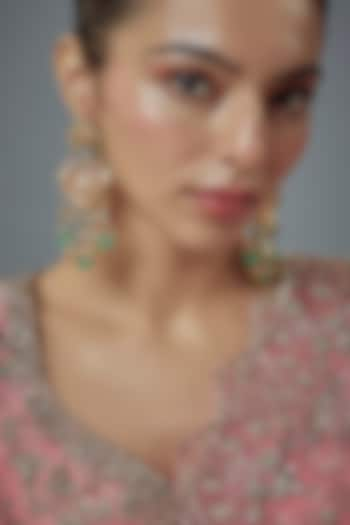 Gold Finish Kundan Polki & Pearl Dangler Earrings by Vivinia By Vidhi Mehra at Pernia's Pop Up Shop