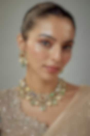 Gold Finish Kundan Polki & Multi-Colored Stone Beaded Choker Necklace Set by Vivinia By Vidhi Mehra at Pernia's Pop Up Shop