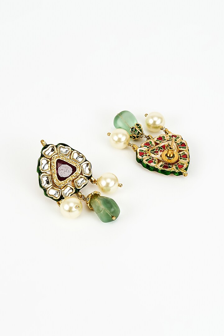 Gold Finish Kundan Polki & Multi-Colored Stone Beaded Choker Necklace Set by Vivinia By Vidhi Mehra at Pernia's Pop Up Shop