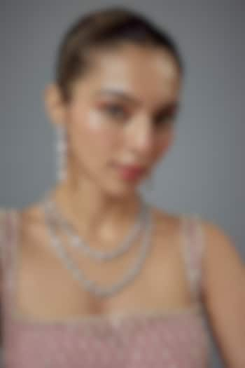 White Finish Zircon Long Necklace Set by Vivinia By Vidhi Mehra at Pernia's Pop Up Shop