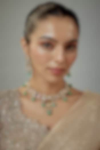 Gold Finish Kundan Polki & Multi-Colored Stone Beaded Choker Necklace Set by Vivinia By Vidhi Mehra at Pernia's Pop Up Shop