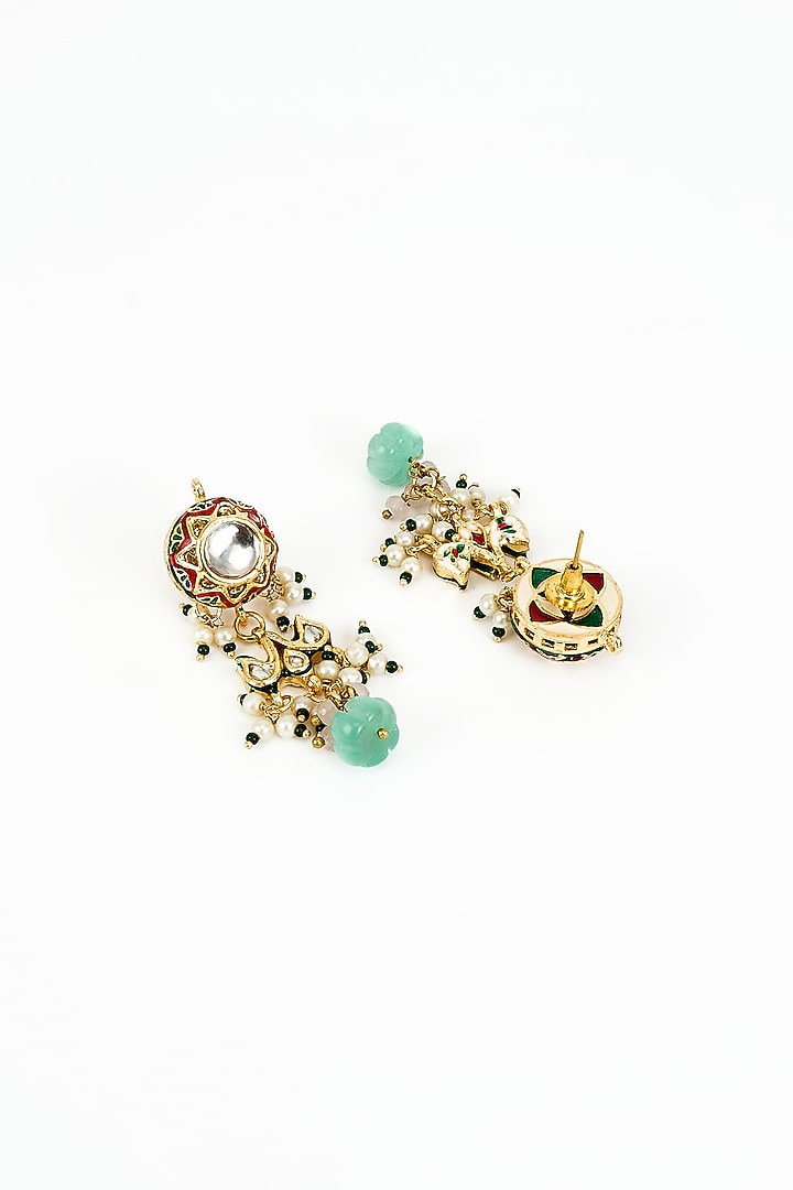 Gold Finish Kundan Polki & Multi-Colored Stone Beaded Choker Necklace Set by Vivinia By Vidhi Mehra at Pernia's Pop Up Shop