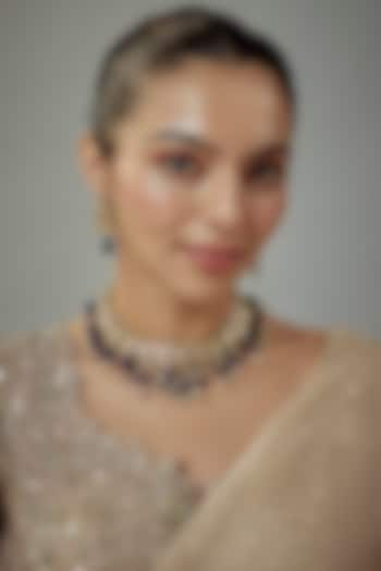 Gold Finish Kundan Polki Choker Necklace Set by Vivinia By Vidhi Mehra at Pernia's Pop Up Shop