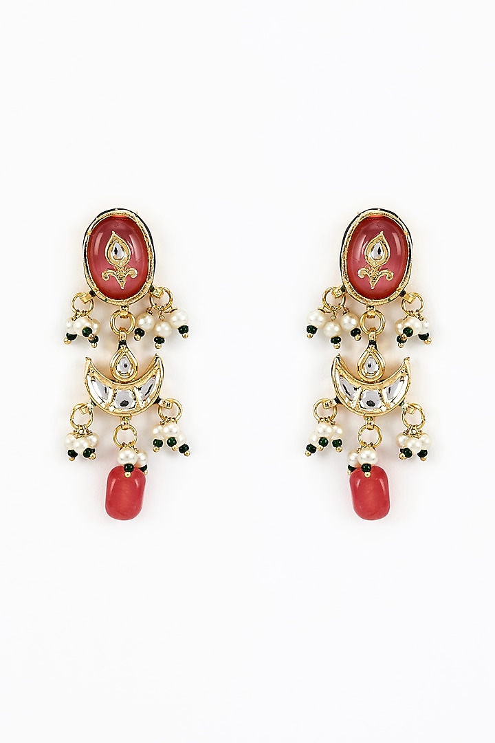 Gold Finish Kundan Polki & Red Stone Beaded Choker Necklace Set by Vivinia By Vidhi Mehra at Pernia's Pop Up Shop
