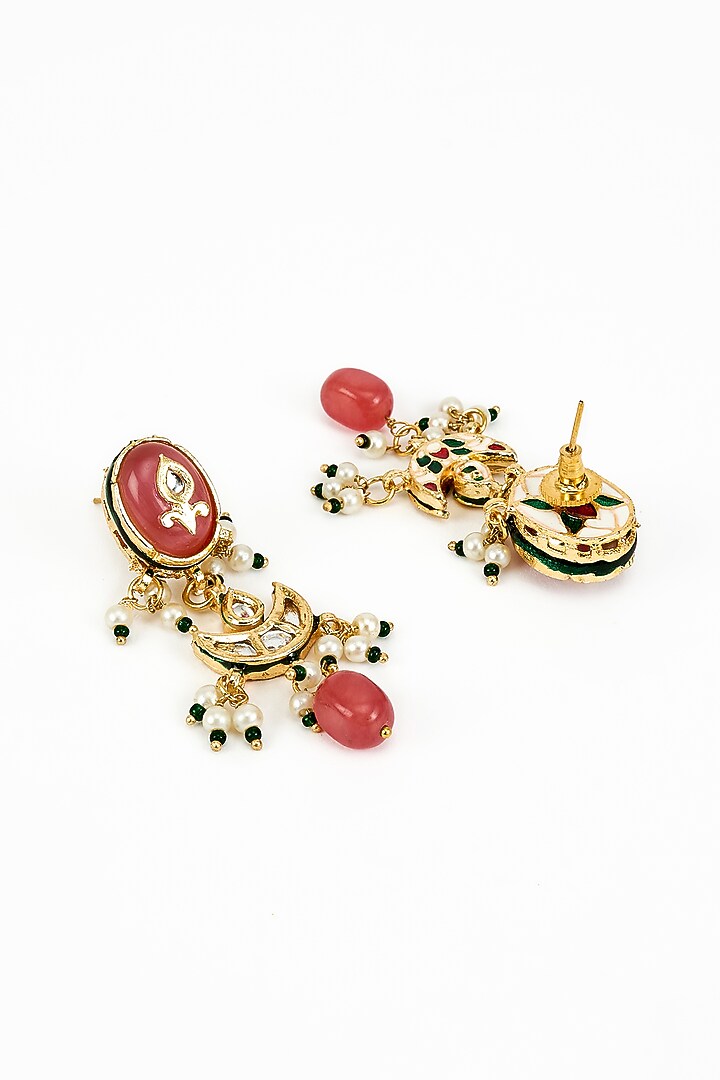 Gold Finish Kundan Polki & Red Stone Beaded Choker Necklace Set by Vivinia By Vidhi Mehra at Pernia's Pop Up Shop