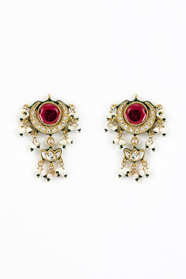 Gold Finish Kundan Polki & Red Stone Beaded Choker Necklace Set by Vivinia By Vidhi Mehra at Pernia's Pop Up Shop