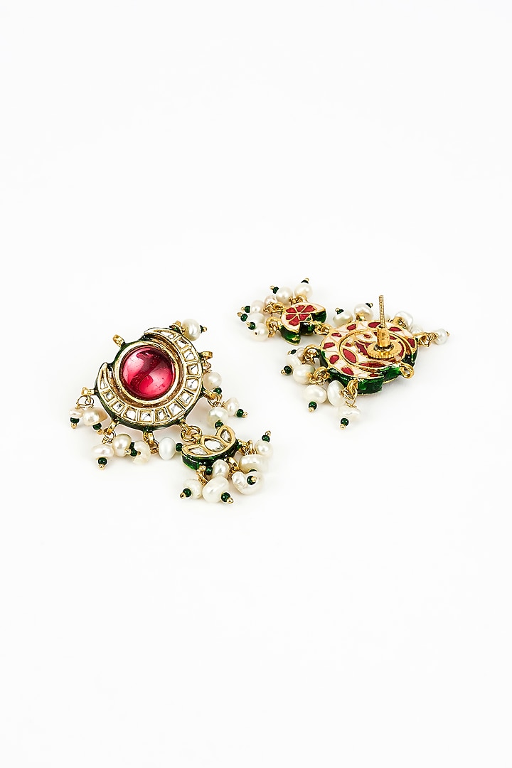 Gold Finish Kundan Polki & Red Stone Beaded Choker Necklace Set by Vivinia By Vidhi Mehra at Pernia's Pop Up Shop