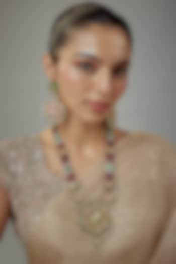 Gold Finish Kundan Polki & Multi-Colored Stone Beaded Necklace Set by Vivinia By Vidhi Mehra at Pernia's Pop Up Shop