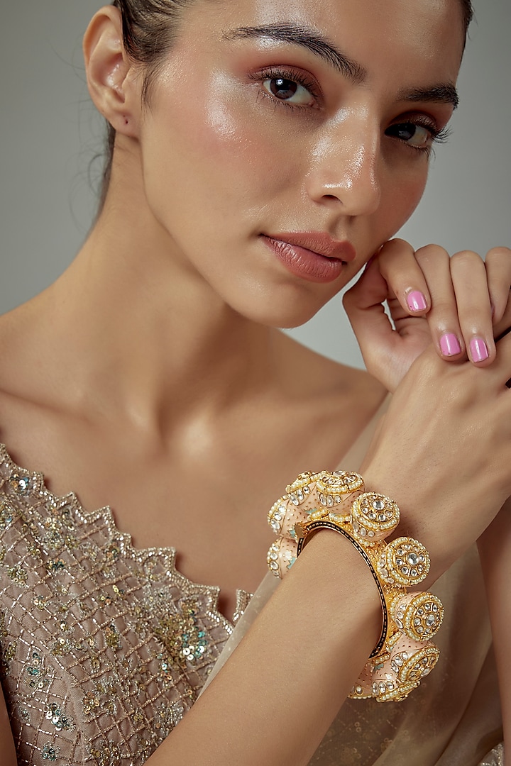 Gold Finish Kundan Polki Bangle by Vivinia By Vidhi Mehra at Pernia's Pop Up Shop