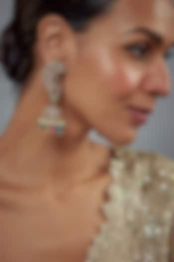 Gold Finish Kundan Polki & Pearl Jhumka Earrings by Vivinia By Vidhi Mehra at Pernia's Pop Up Shop