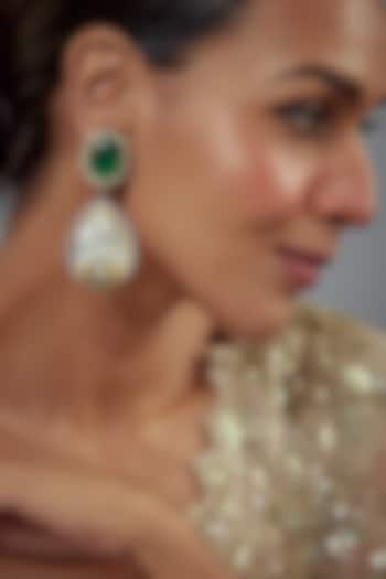 Gold Finish Kundan Polki Dangler Earrings by Vivinia By Vidhi Mehra at Pernia's Pop Up Shop