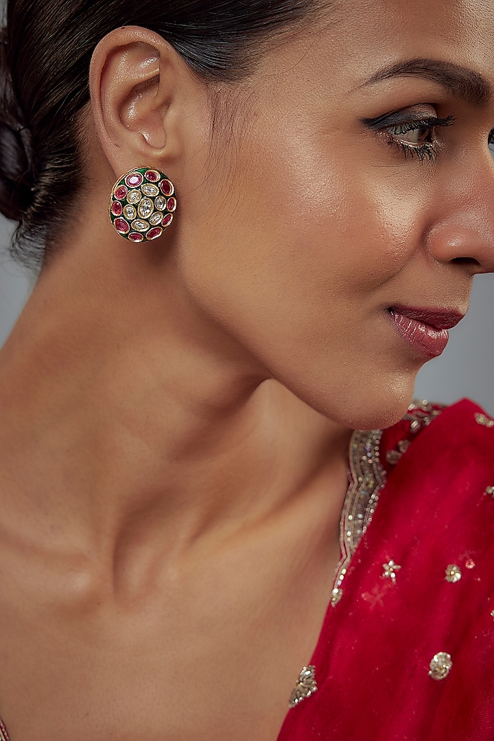 White Finish Zircon Stud Earrings by Vivinia By Vidhi Mehra at Pernia's Pop Up Shop