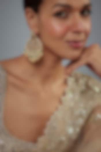 Gold Finish Kundan Polki Chandbali Earrings by Vivinia By Vidhi Mehra at Pernia's Pop Up Shop