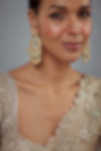 Gold Finish Kundan Polki & Pearl Dangler Earrings by Vivinia By Vidhi Mehra at Pernia's Pop Up Shop