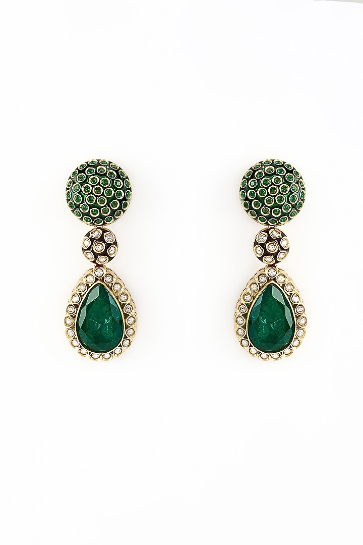 Gold Finish Kundan Polki & Pearl Dangler Earrings by Vivinia By Vidhi Mehra at Pernia's Pop Up Shop