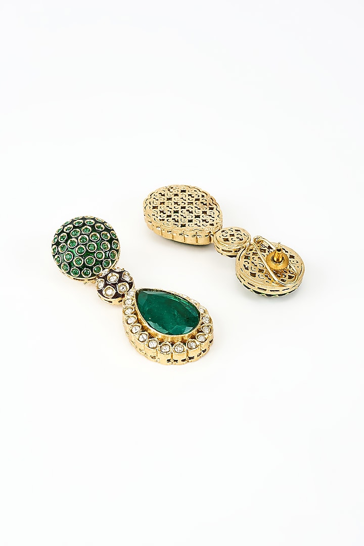 Gold Finish Kundan Polki & Pearl Dangler Earrings by Vivinia By Vidhi Mehra at Pernia's Pop Up Shop