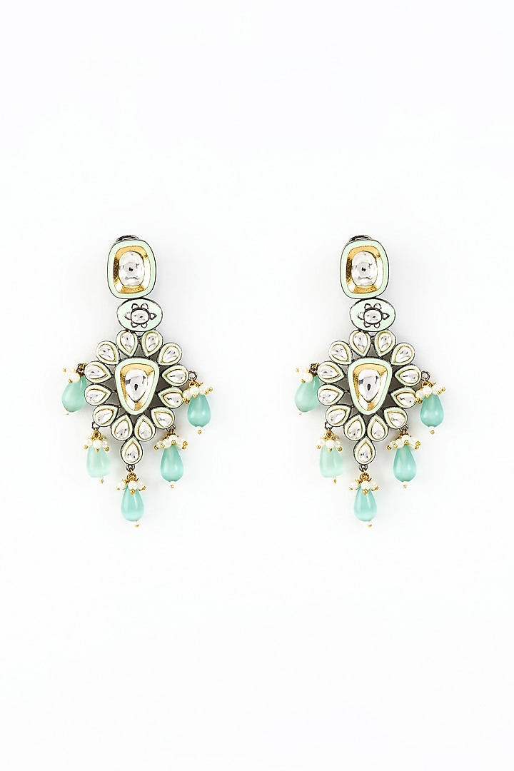 Gold Finish Kundan Polki & Pearl Dangler Earrings by Vivinia By Vidhi Mehra at Pernia's Pop Up Shop