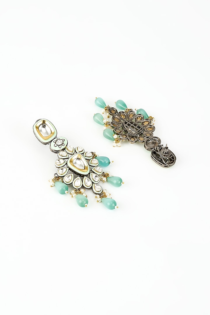 Gold Finish Kundan Polki & Pearl Dangler Earrings by Vivinia By Vidhi Mehra at Pernia's Pop Up Shop