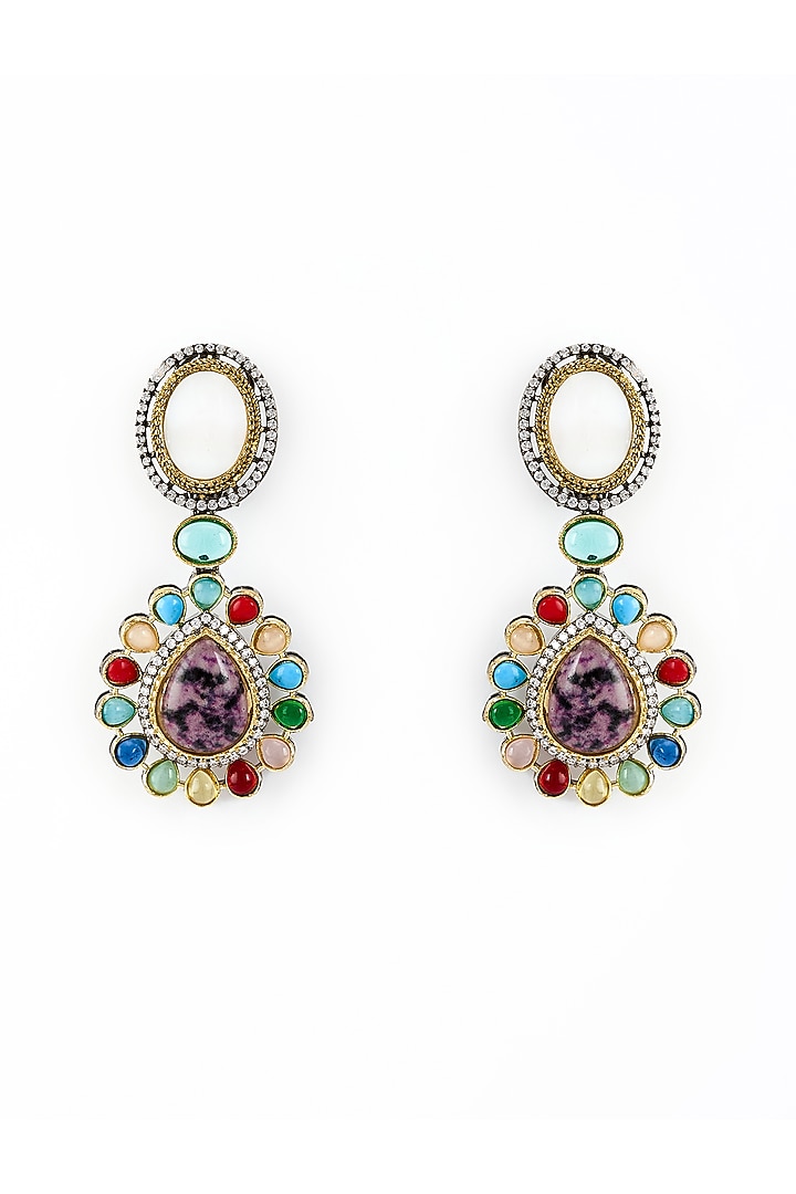 Gold Finish Zircon & Ruby Stone Long Necklace Set by Vivinia By Vidhi Mehra at Pernia's Pop Up Shop