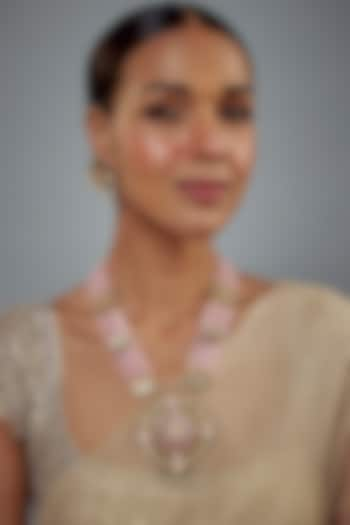 Gold Finish Kundan Polki Long Necklace Set by Vivinia By Vidhi Mehra at Pernia's Pop Up Shop