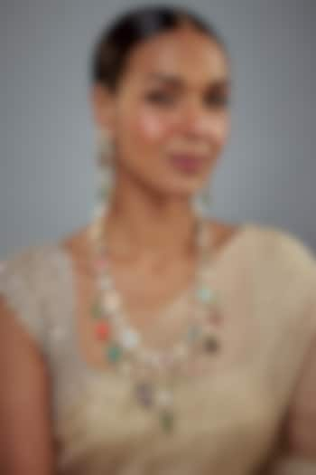 Gold Finish Zircon & Ruby Stone Long Necklace Set by Vivinia By Vidhi Mehra at Pernia's Pop Up Shop