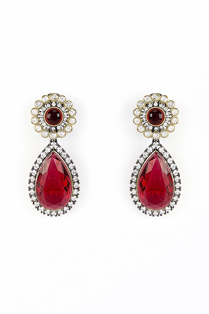 Gold Finish Zircon & Ruby Stone Long Necklace Set by Vivinia By Vidhi Mehra at Pernia's Pop Up Shop