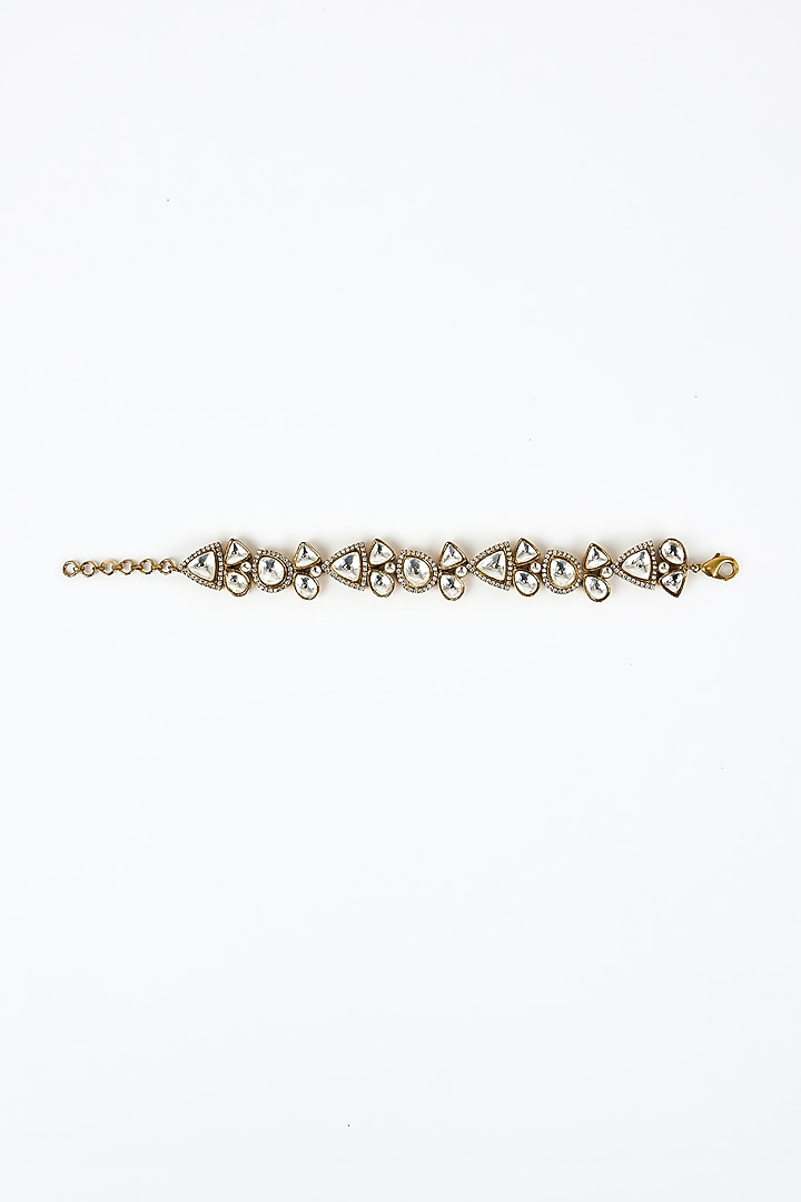 Gold Finish Kundan Polki Bracelet by Vivinia By Vidhi Mehra at Pernia's Pop Up Shop