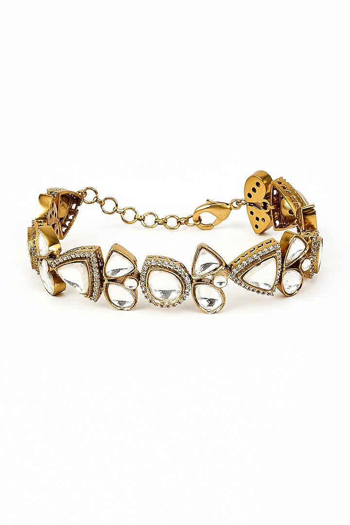 Gold Finish Kundan Polki Bracelet by Vivinia By Vidhi Mehra at Pernia's Pop Up Shop