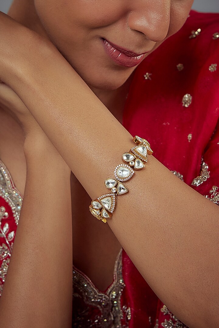 Gold Finish Kundan Polki Bracelet by Vivinia By Vidhi Mehra at Pernia's Pop Up Shop