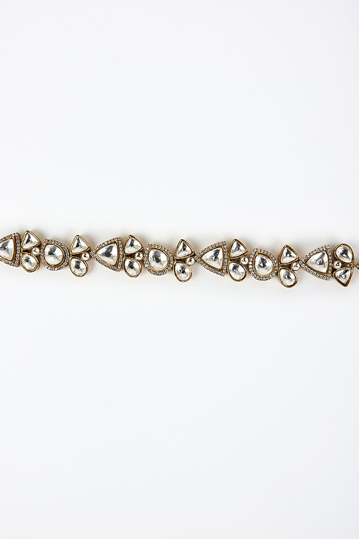 Gold Finish Kundan Polki Bracelet by Vivinia By Vidhi Mehra at Pernia's Pop Up Shop
