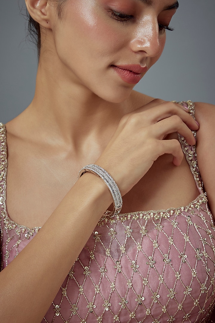White Finish Zircon Bangle by Vivinia By Vidhi Mehra at Pernia's Pop Up Shop