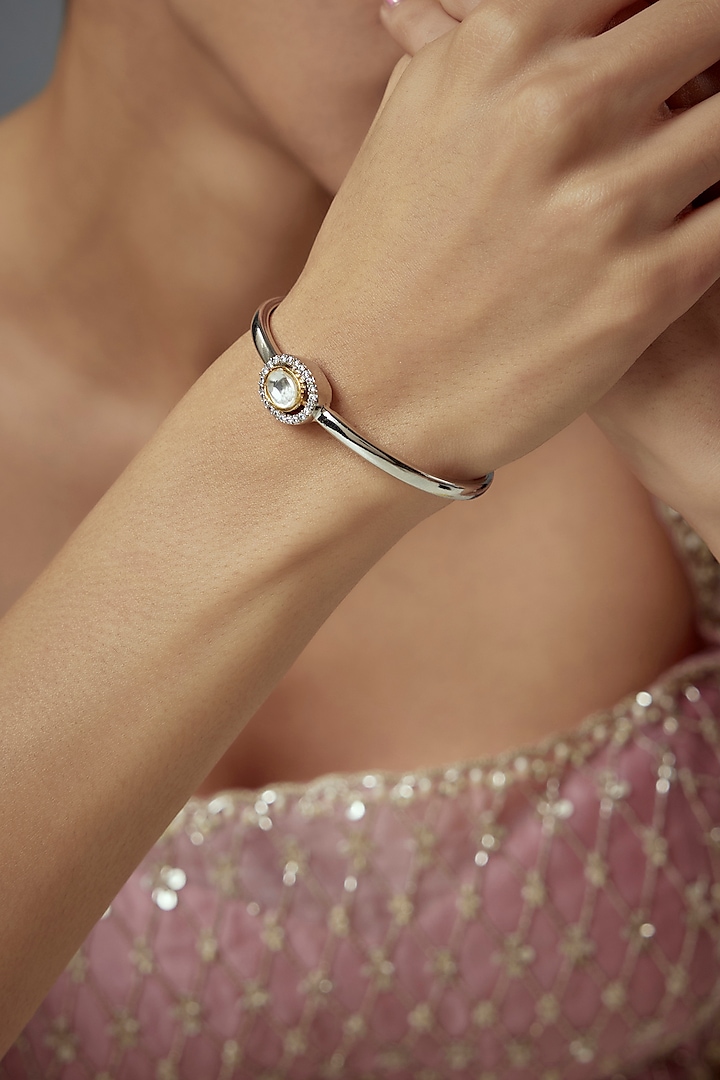 White Finish Zircon Bangle by Vivinia By Vidhi Mehra at Pernia's Pop Up Shop