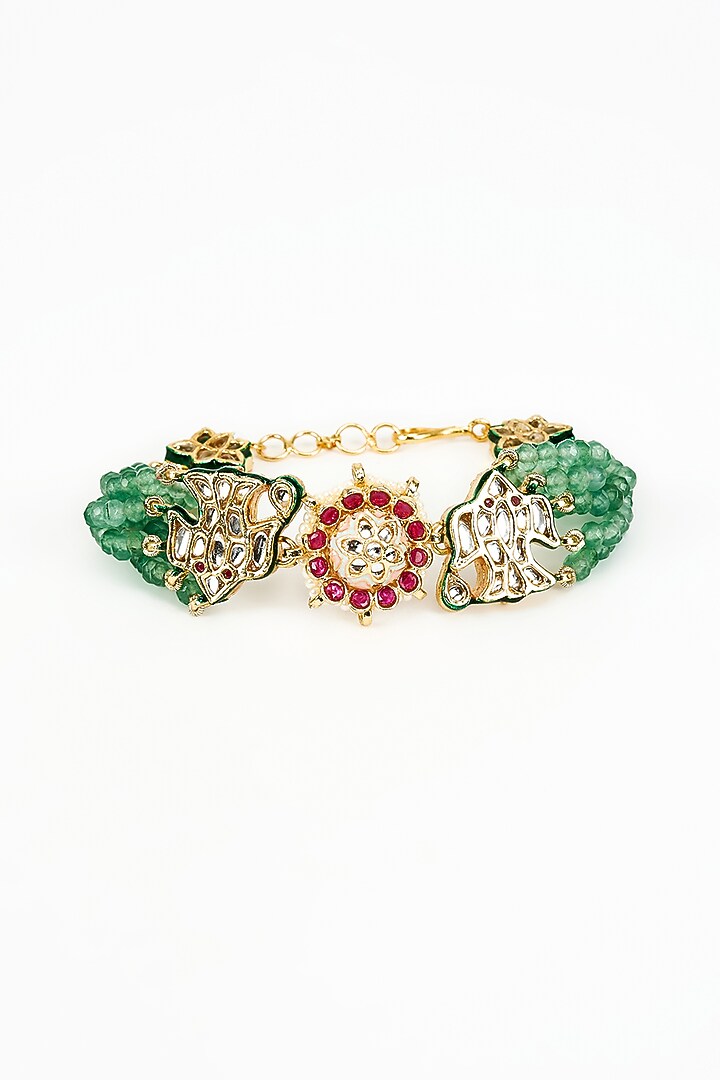 Gold Finish Kundan Polki Bangle by Vivinia By Vidhi Mehra at Pernia's Pop Up Shop