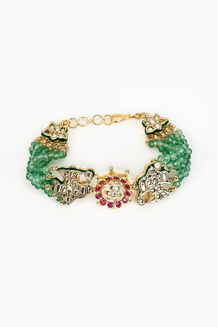 Gold Finish Kundan Polki Bangle by Vivinia By Vidhi Mehra at Pernia's Pop Up Shop