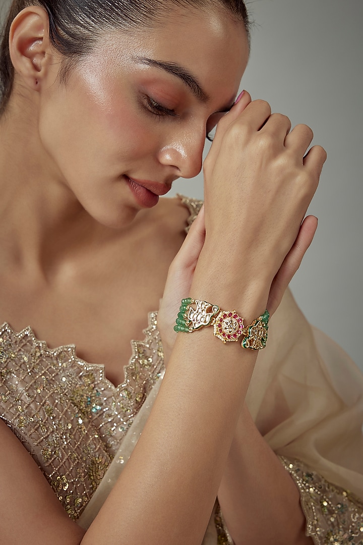 Gold Finish Kundan Polki Bangle by Vivinia By Vidhi Mehra at Pernia's Pop Up Shop