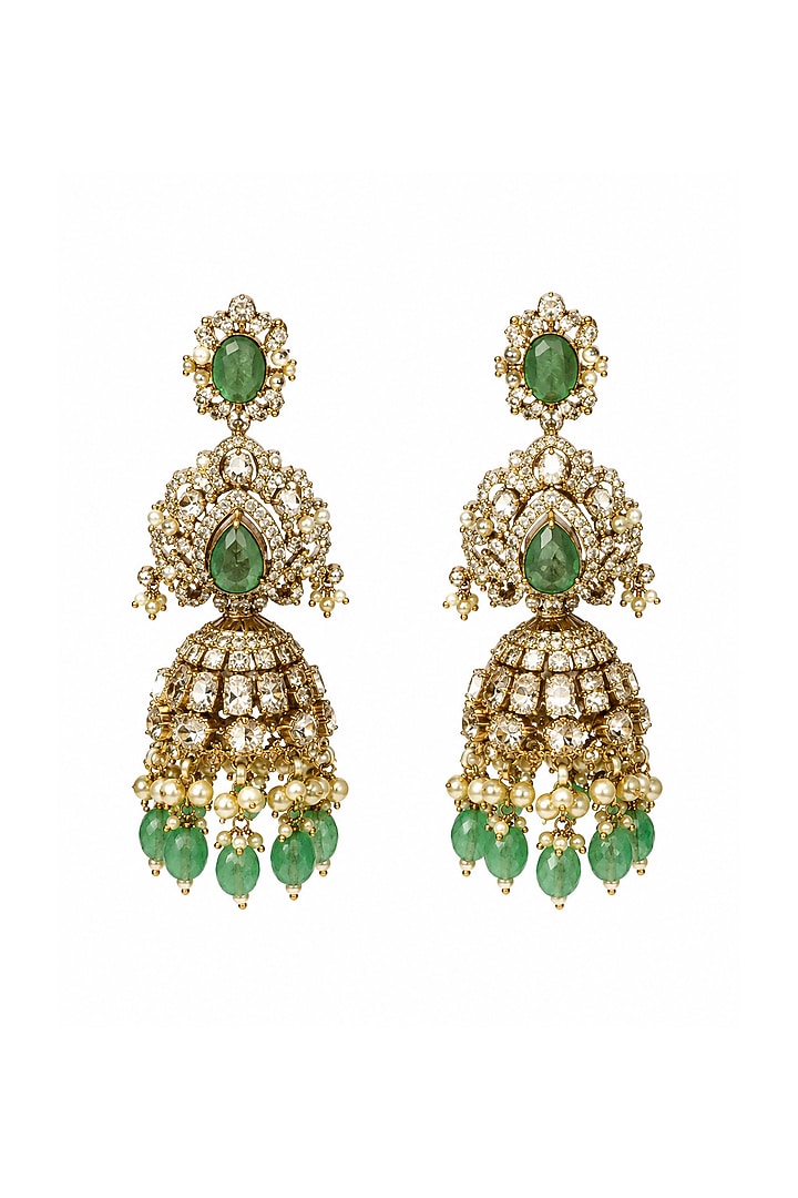 Gold Plated Kundan Polki & Sage Green Stone Long Pendant Necklace Set by Vivinia By Vidhi Mehra at Pernia's Pop Up Shop