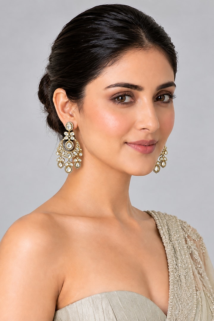 Gold Plated Kundan Polki Statement Earrings by Vivinia By Vidhi Mehra at Pernia's Pop Up Shop
