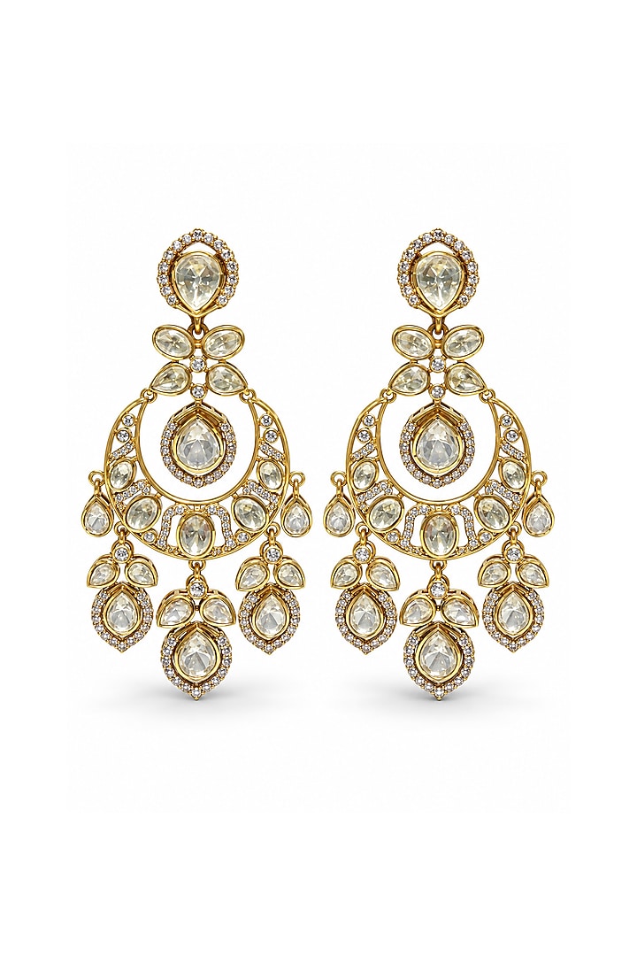 Gold Plated Kundan Polki Statement Earrings by Vivinia By Vidhi Mehra at Pernia's Pop Up Shop
