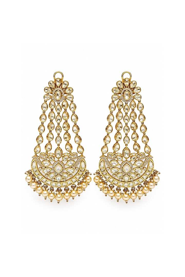 Gold Plated Kundan Polki & Pearl Statement Earrings by Vivinia By Vidhi Mehra at Pernia's Pop Up Shop