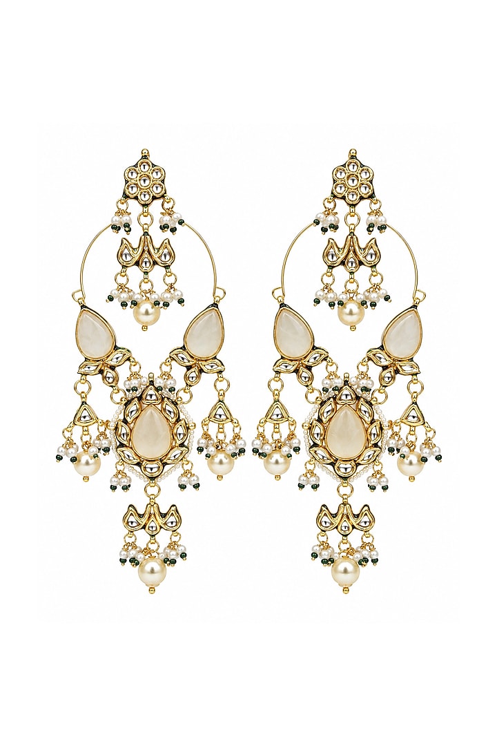 Gold Plated Kundan Polki & Pearl Statement Earrings by Vivinia By Vidhi Mehra at Pernia's Pop Up Shop