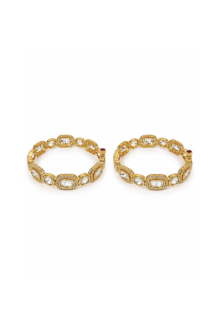 Gold Plated Moissanite Polki Bangles (Set Of 2) by Vivinia By Vidhi Mehra at Pernia's Pop Up Shop