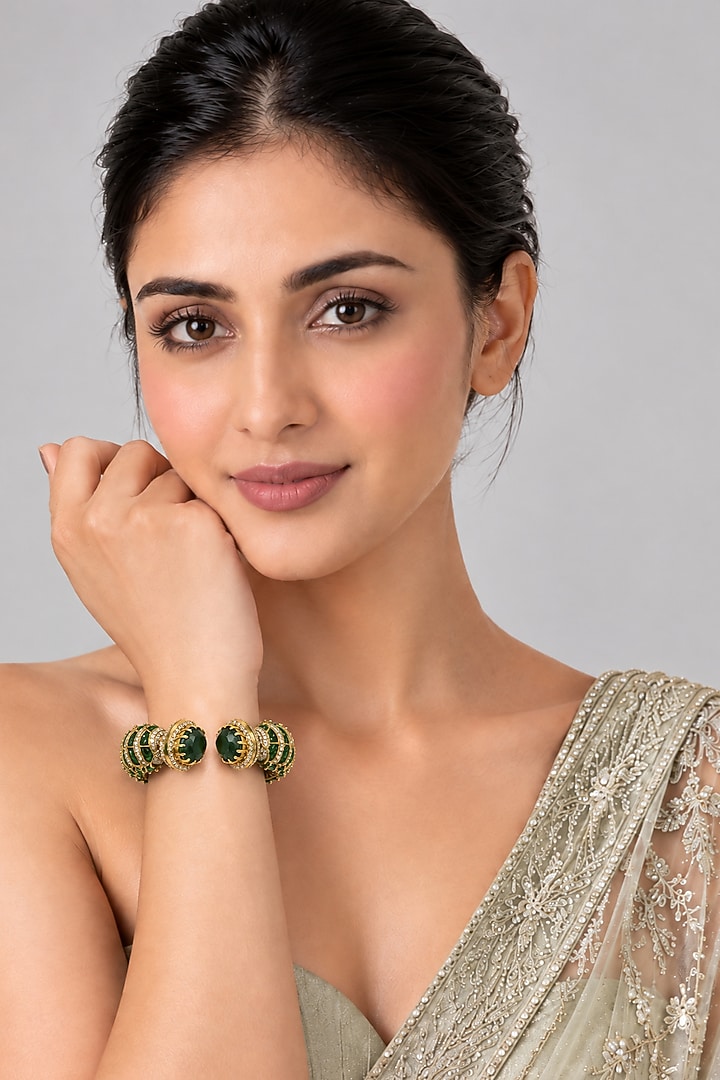 Gold Plated Moissanite Polki Kada by Vivinia By Vidhi Mehra at Pernia's Pop Up Shop