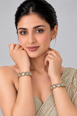Gold Plated Moissanite Polki Bangles (Set Of 2) by vivinia by vidhi mehra