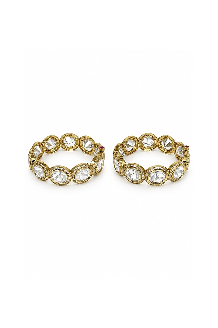 Gold Plated Moissanite Polki Bangles (Set Of 2) by Vivinia By Vidhi Mehra at Pernia's Pop Up Shop