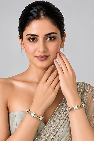 Gold Plated Moissanite Polki Bangles (Set Of 2) by vivinia by vidhi mehra