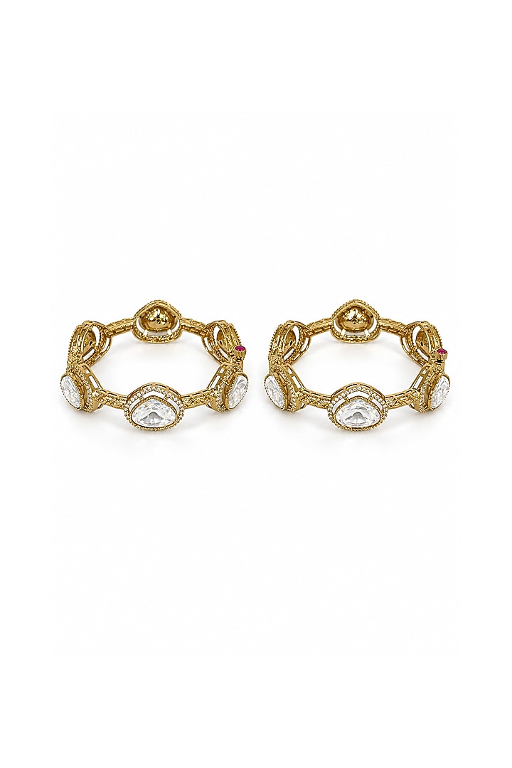Gold Plated Moissanite Polki Bangles (Set Of 2) by Vivinia By Vidhi Mehra at Pernia's Pop Up Shop